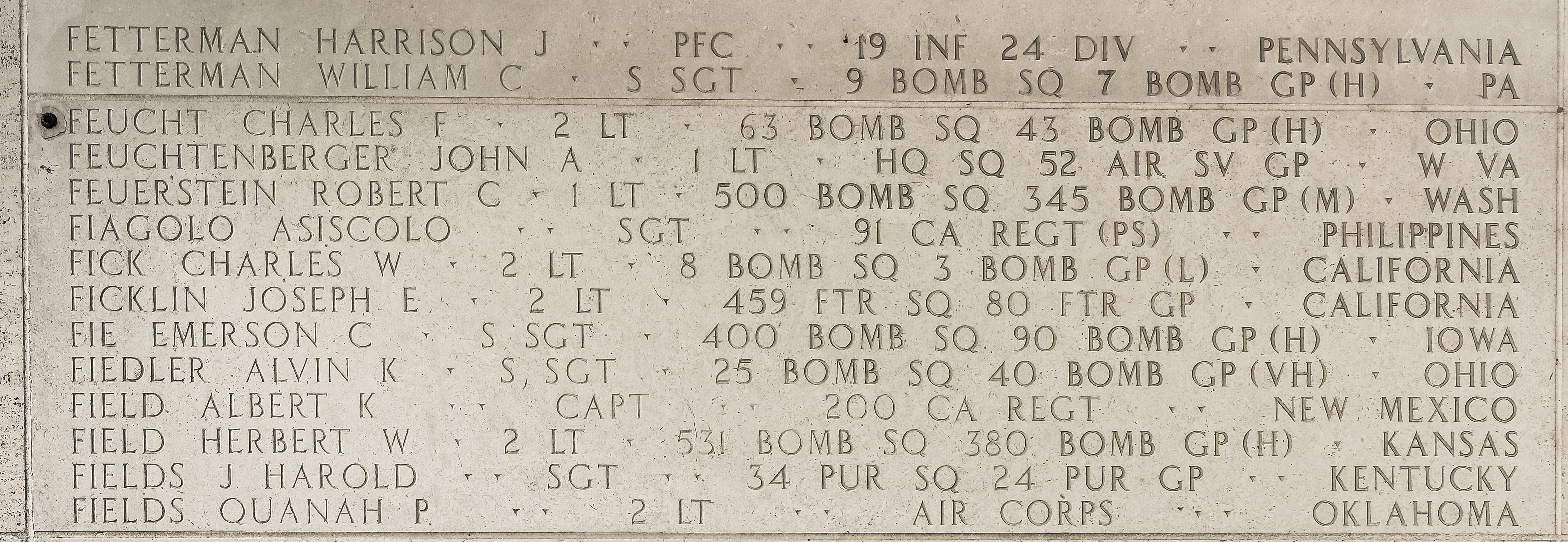 Charles W. Fick, Second Lieutenant